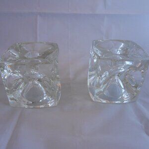 Vintage Crystal Cube Candle Holders, Mid-Century Modern, Set Of 2, Clear, Decor
